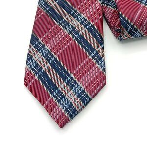 Club Room Silk Tie Men’s 61” Blue Fuchsia Gray Plaid Preppy Modern Classic New